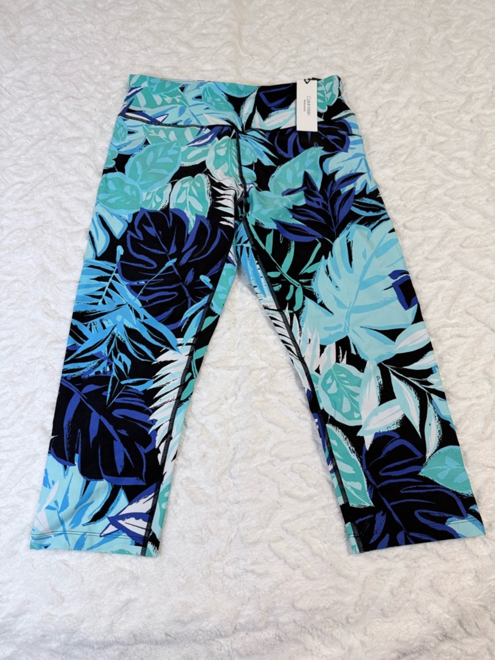 Calvin Klein Performance Tropical Print Capri Pants - Blue Green- size L - NWT
